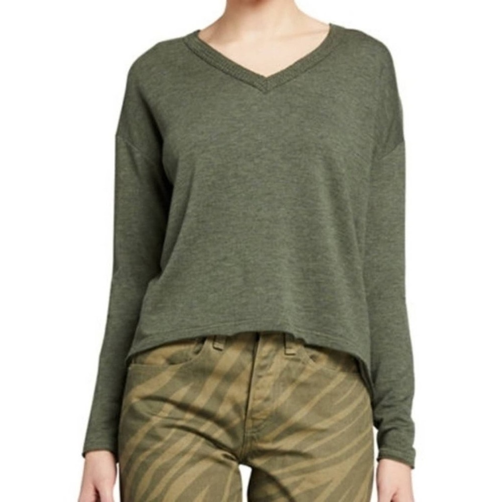 Rag & Bone Surplus Heather Army Green V-Neck Pullover Cotton Sweater EUC Size M